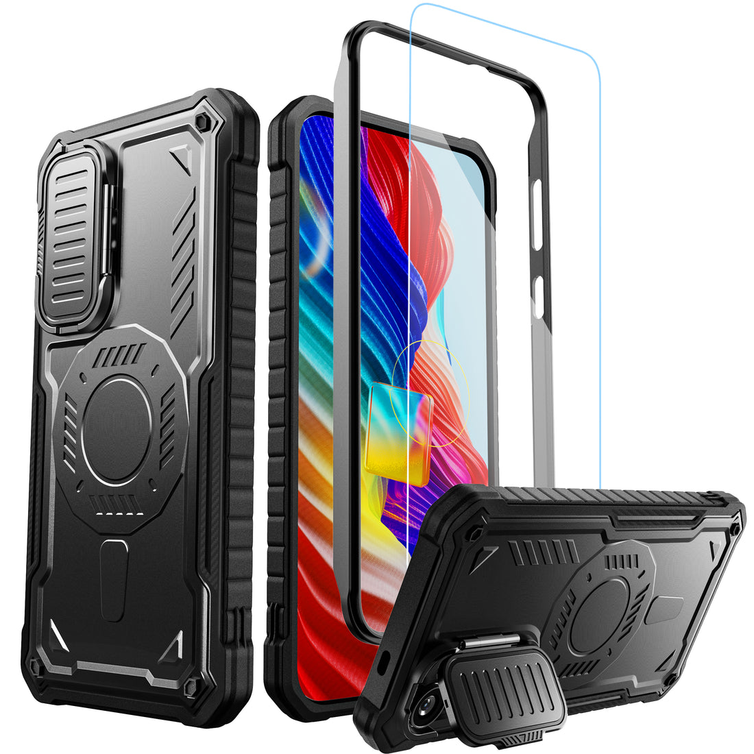 ExoGuard for Samsung Galaxy S24 Series Case with Screen Protector,Rubber Full-Body Cover Protective Case with Camera Cover and Kickstand Function for Samsung S24 / Samsung S24 Plus / Samsung S24 Ultra