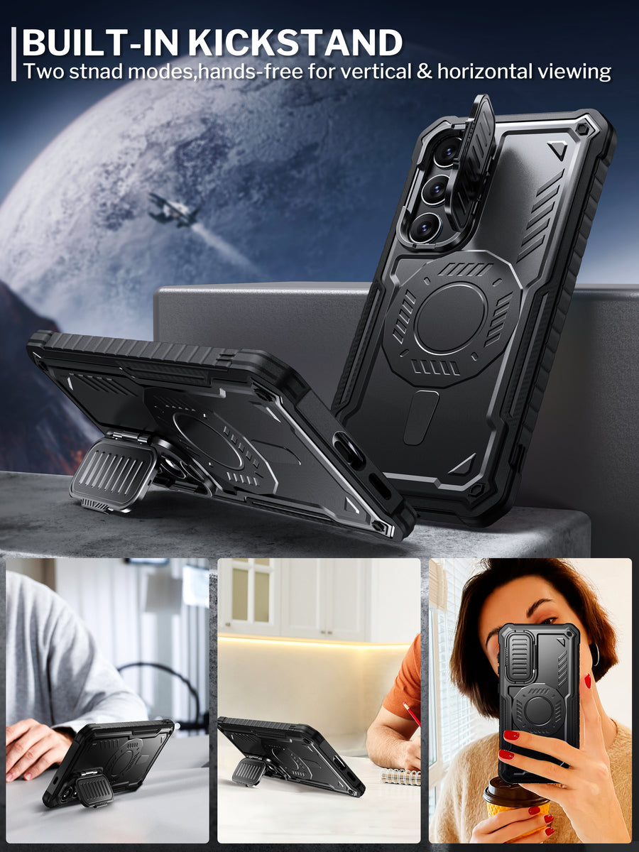 ExoGuard for Samsung Galaxy S24 Series Case with Screen Protector,Rubber Full-Body Cover Protective Case with Camera Cover and Kickstand Function for Samsung S24 / Samsung S24 Plus / Samsung S24 Ultra