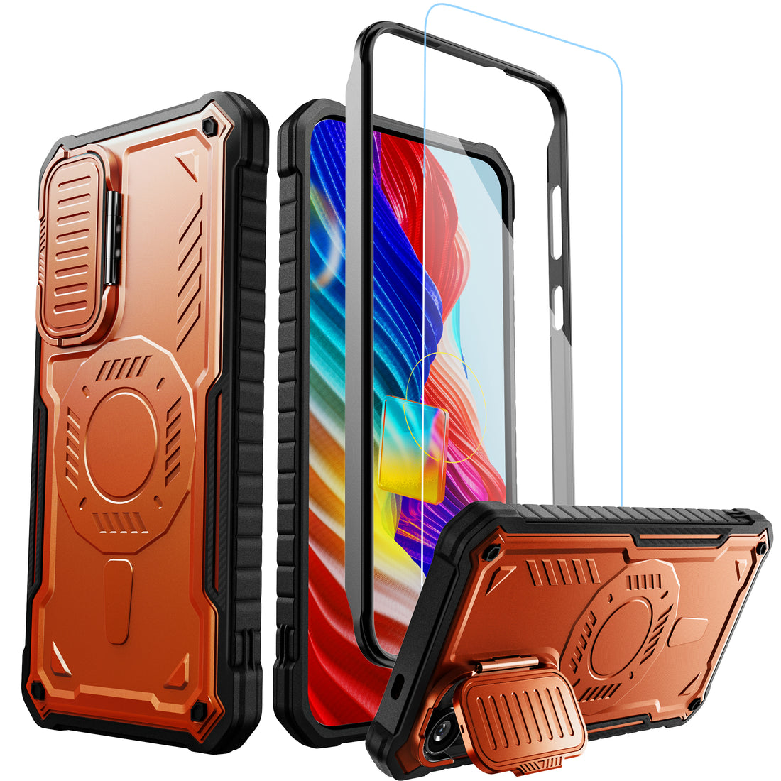 ExoGuard for Samsung Galaxy S24 Series Case with Screen Protector,Rubber Full-Body Cover Protective Case with Camera Cover and Kickstand Function for Samsung S24 / Samsung S24 Plus / Samsung S24 Ultra