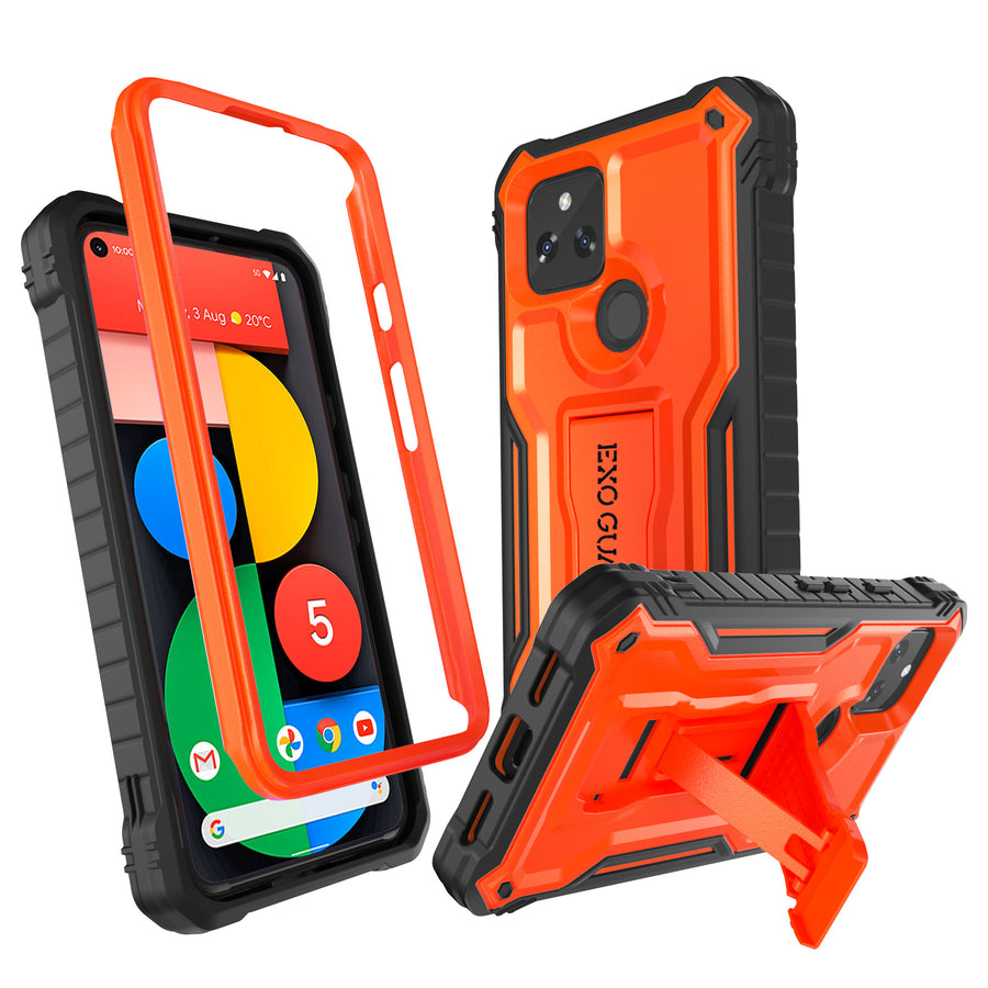 ExoGuard for Google Pixel 5 Series Case, Rubber Shockproof Full-Body Cover Case Built-in Screen Protector and Kickstand Compatible with Google Pixel 5/Google Pixel 5A