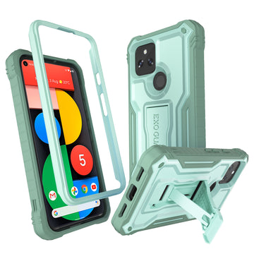 ExoGuard for Google Pixel 5 Series Case, Rubber Shockproof Full-Body Cover Case Built-in Screen Protector and Kickstand Compatible with Google Pixel 5/Google Pixel 5A