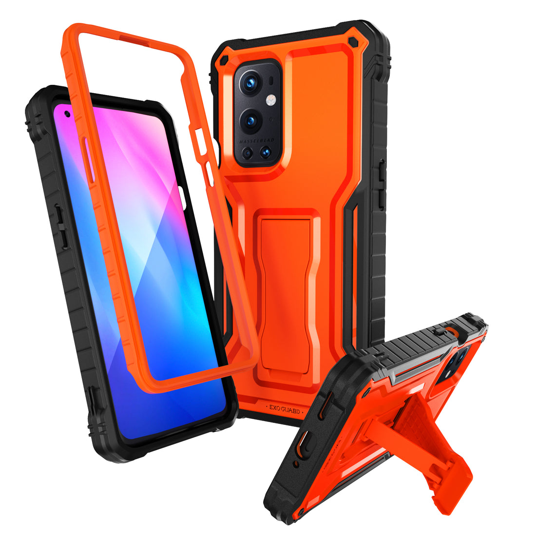 ExoGuard for OnePlus 9 Series Case, Rubber Shockproof Full-Body Cover Case Built-in Screen Protector and Kickstand Compatible with OnePlus 9 /OnePlus 9 Pro