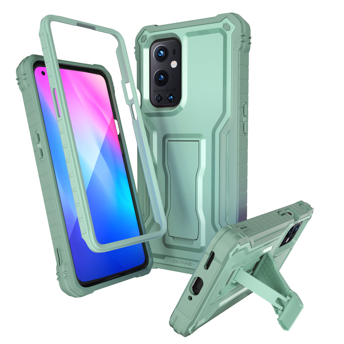 ExoGuard for OnePlus 9 Series Case, Rubber Shockproof Full-Body Cover Case Built-in Screen Protector and Kickstand Compatible with OnePlus 9 /OnePlus 9 Pro