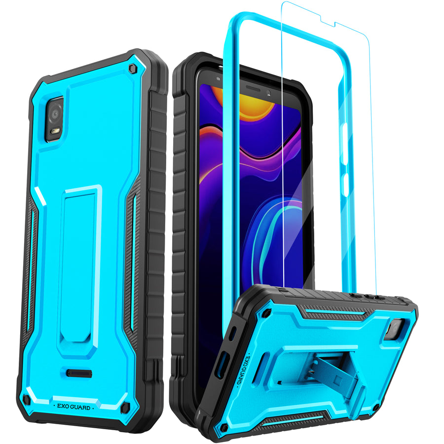 ExoGuard for Cricket Vision Plus Case, Rubber Shockproof Full-Body Cover Case Come with a Tempered Glass Screen Protector Built-in Kickstand