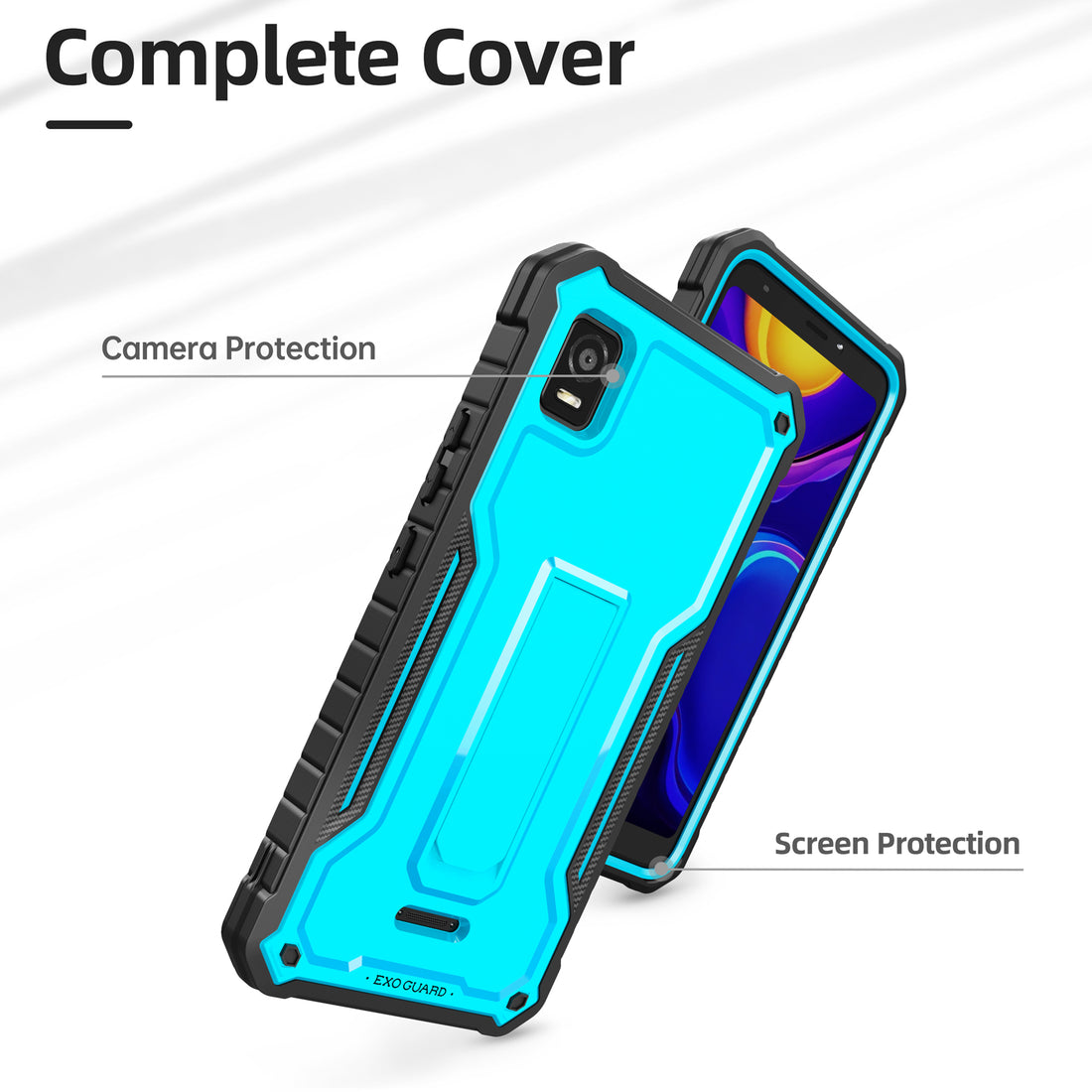 ExoGuard for Cricket Vision Plus Case, Rubber Shockproof Full-Body Cover Case Come with a Tempered Glass Screen Protector Built-in Kickstand