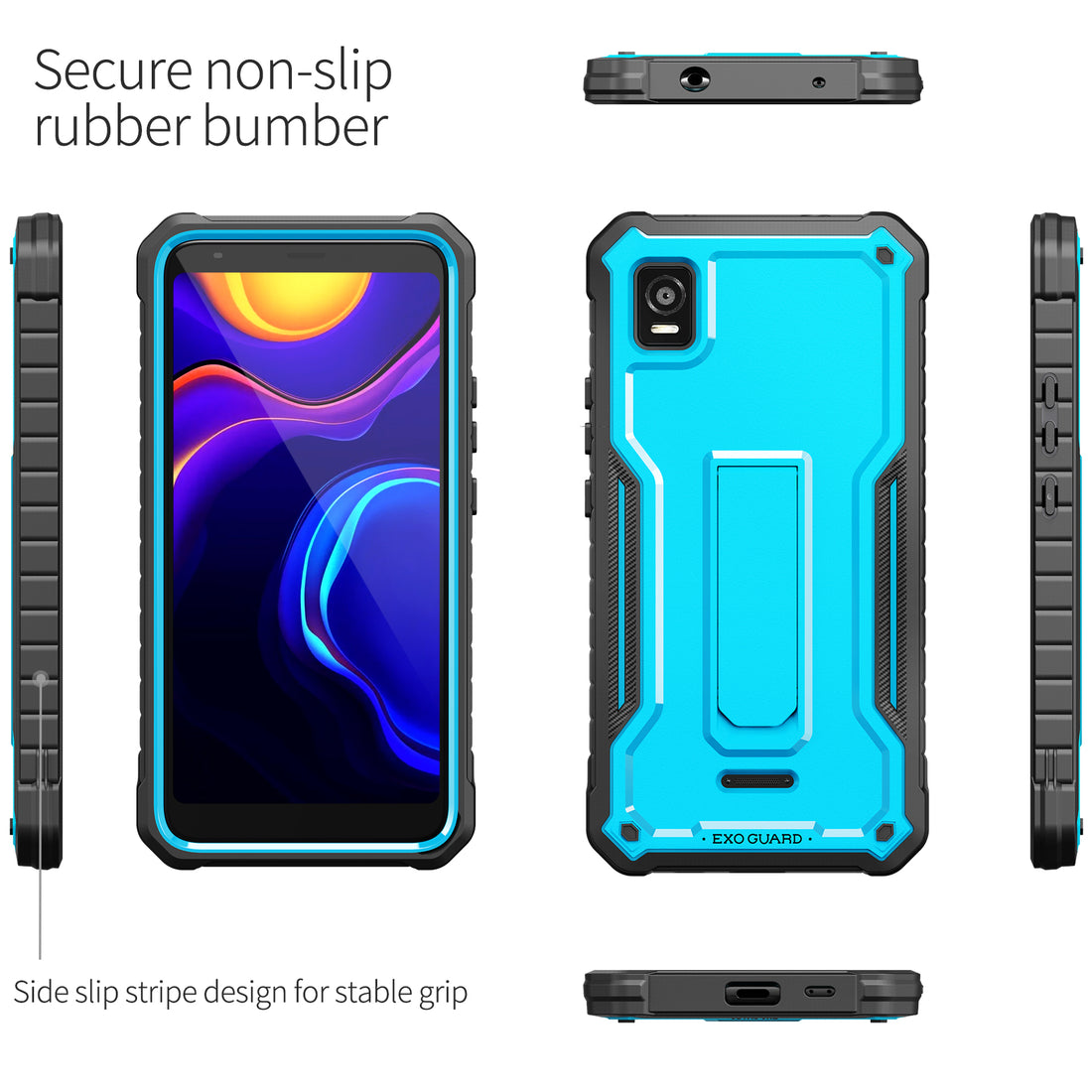 ExoGuard for Cricket Vision Plus Case, Rubber Shockproof Full-Body Cover Case Come with a Tempered Glass Screen Protector Built-in Kickstand