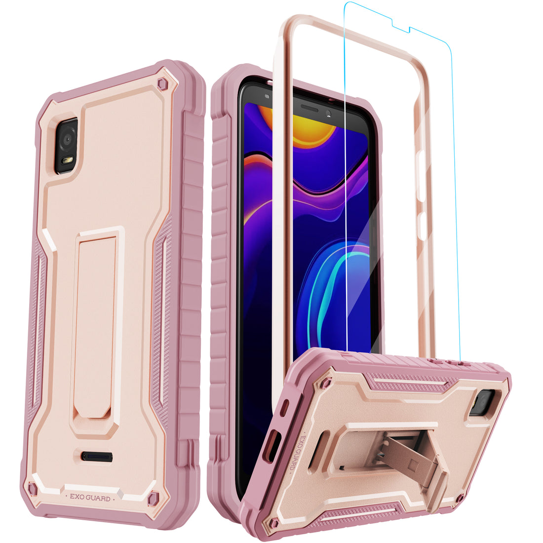 ExoGuard for Cricket Vision Plus Case, Rubber Shockproof Full-Body Cover Case Come with a Tempered Glass Screen Protector Built-in Kickstand