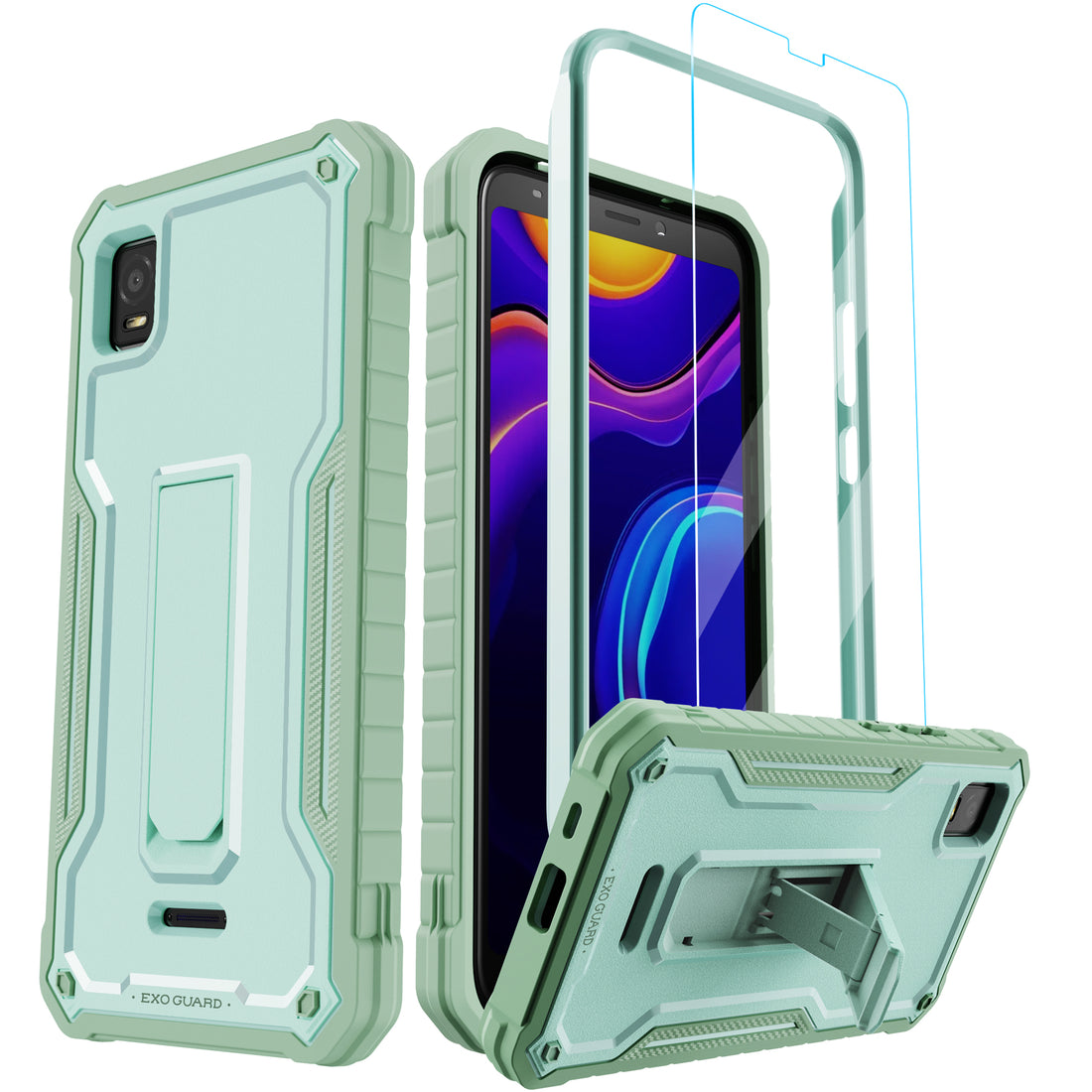 ExoGuard for Cricket Vision Plus Case, Rubber Shockproof Full-Body Cover Case Come with a Tempered Glass Screen Protector Built-in Kickstand