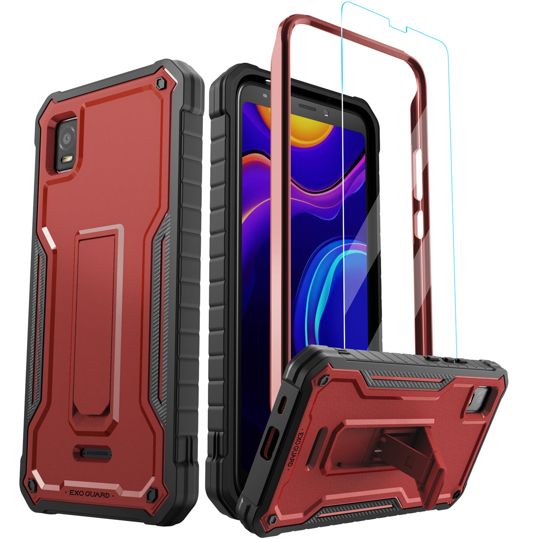 ExoGuard for Cricket Vision Plus Case, Rubber Shockproof Full-Body Cover Case Come with a Tempered Glass Screen Protector Built-in Kickstand