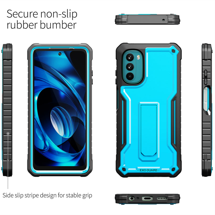 ExoGuard for Moto G 5G 2022 Case, Rubber Shockproof Full-Body Cover Case Come with a Tempered Glass Screen Protector and Kickstand Compatible with Moto G 2022 Phone