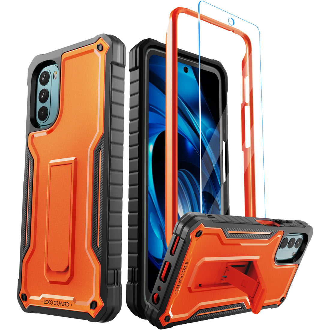 ExoGuard for Moto G 5G 2022 Case, Rubber Shockproof Full-Body Cover Case Come with a Tempered Glass Screen Protector and Kickstand Compatible with Moto G 2022 Phone