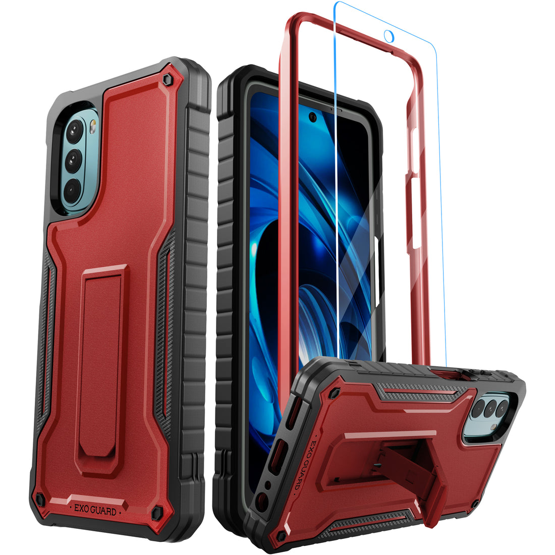 ExoGuard for Moto G 5G 2022 Case, Rubber Shockproof Full-Body Cover Case Come with a Tempered Glass Screen Protector and Kickstand Compatible with Moto G 2022 Phone