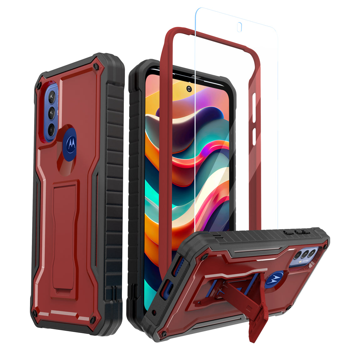 ExoGuard for Moto G Play 2023 Case, Rubber Shockproof Heavy Duty Case with Screen Protector for Motorola G Play 2023 Phone, Built-in Kickstand