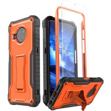 ExoGuard for Nokia X100 Case, Rubber Shockproof Full-Body Cover Case with Tempered Glass Screen Protector Built-in Kickstand