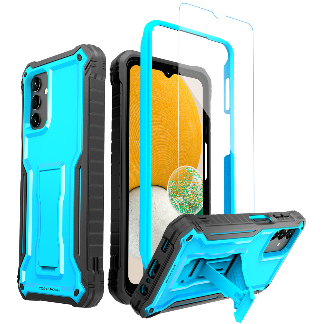 ExoGuard for Samsung Galaxy A13 5G Case, Rubber Shockproof Heavy Duty Case with Screen Protector for Samsung A13 5G Phone, Built-in Kickstand