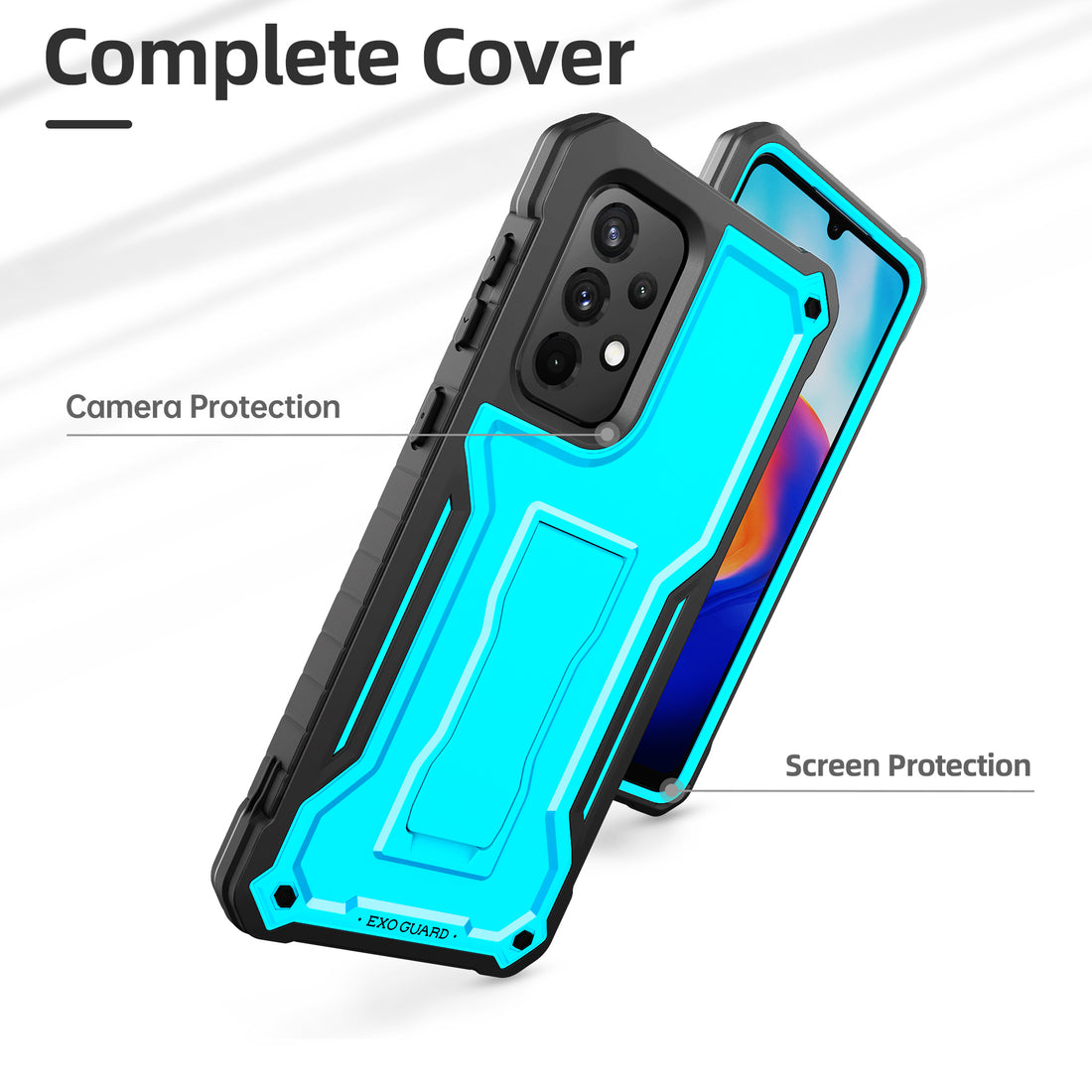 ExoGuard for Samsung Galaxy A33 Case, Rubber Shockproof Full-Body Cover Case with a Tempered Glass Screen Protector and Kickstand