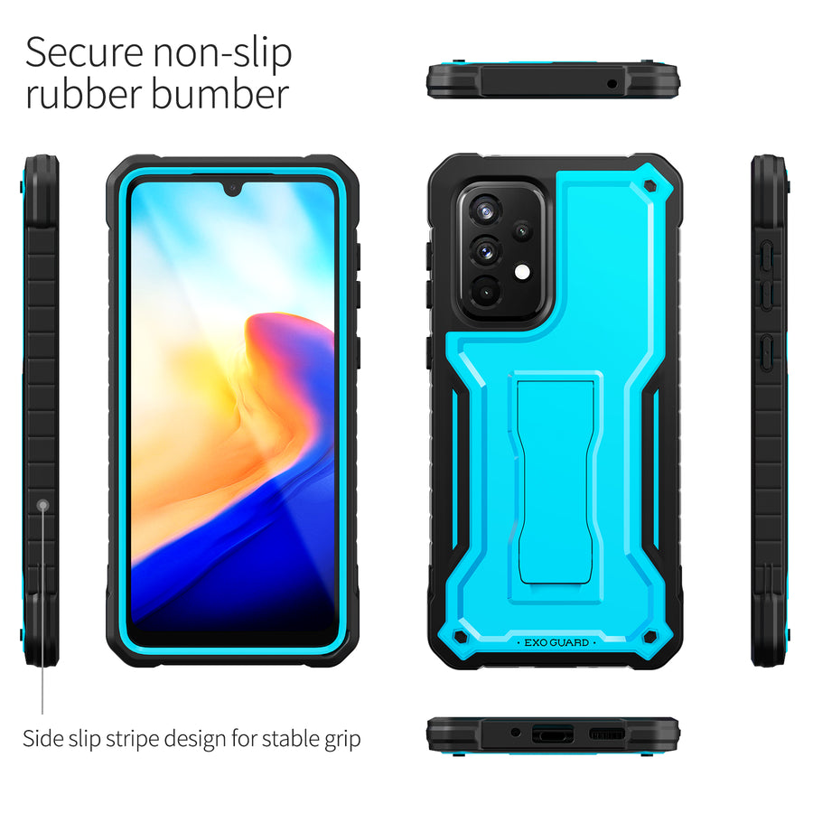 ExoGuard for Samsung Galaxy A33 Case, Rubber Shockproof Full-Body Cover Case with a Tempered Glass Screen Protector and Kickstand