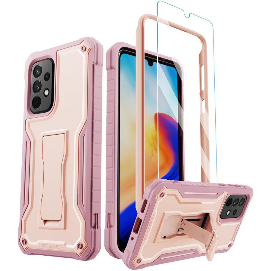 ExoGuard for Samsung Galaxy A33 Case, Rubber Shockproof Full-Body Cover Case with a Tempered Glass Screen Protector and Kickstand