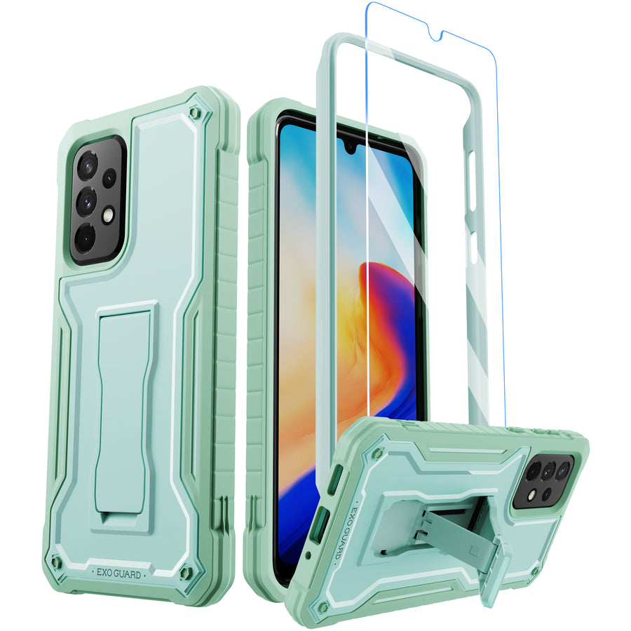 ExoGuard for Samsung Galaxy A33 Case, Rubber Shockproof Full-Body Cover Case with a Tempered Glass Screen Protector and Kickstand