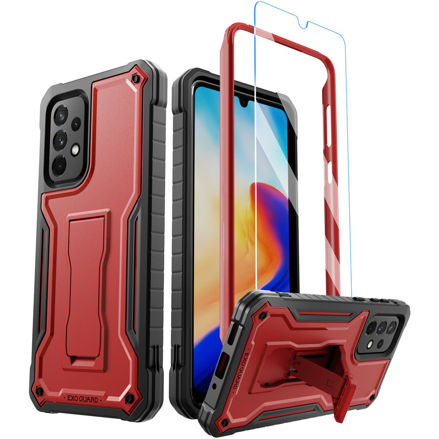 ExoGuard for Samsung Galaxy A33 Case, Rubber Shockproof Full-Body Cover Case with a Tempered Glass Screen Protector and Kickstand