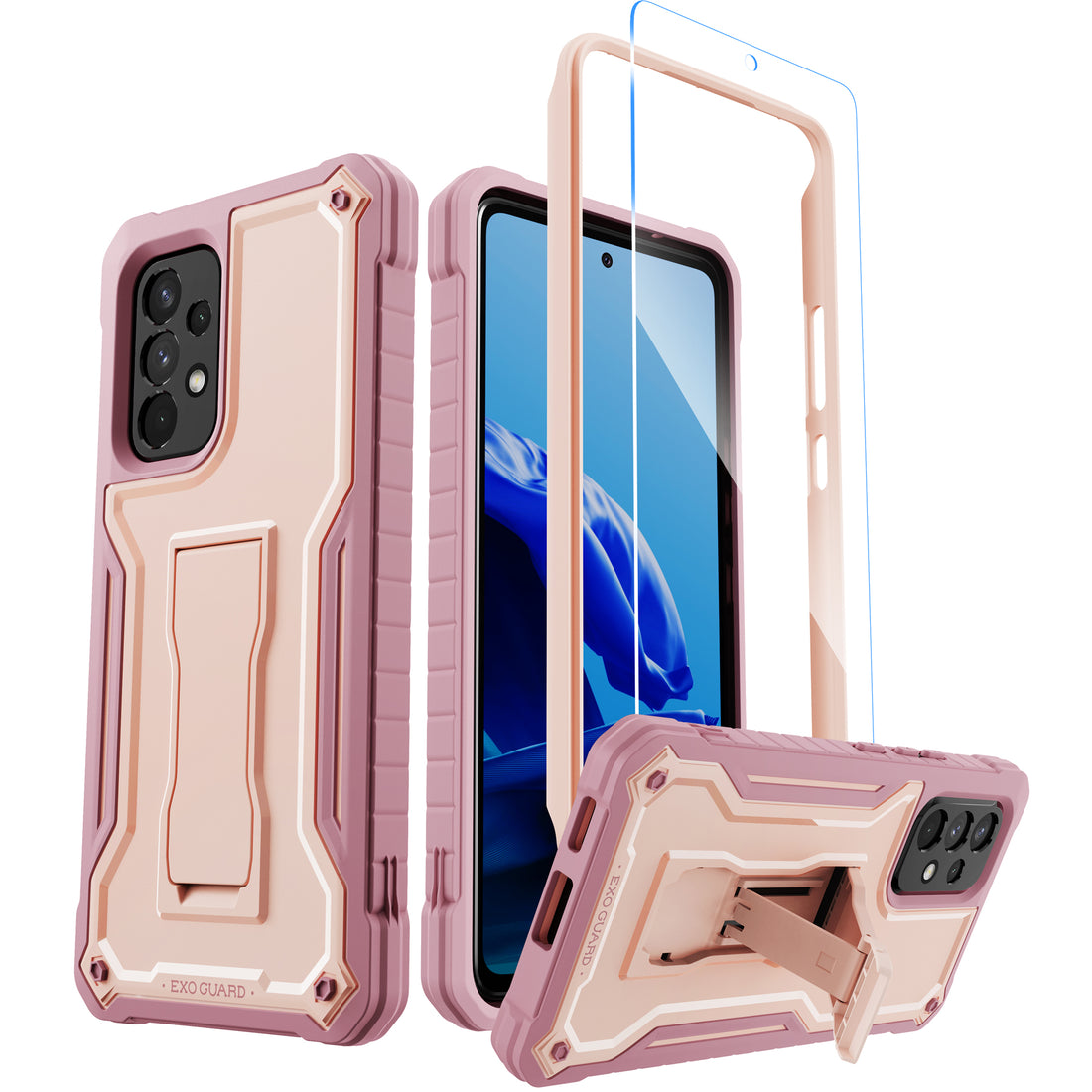 ExoGuard for Samsung Galaxy A53 Case, Rubber Shockproof Full-Body Cover Case with Screen Protector for Samsung A53 5G Phone, Built-in Kickstand