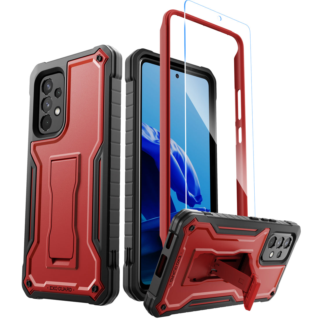 ExoGuard for Samsung Galaxy A53 Case, Rubber Shockproof Full-Body Cover Case with Screen Protector for Samsung A53 5G Phone, Built-in Kickstand