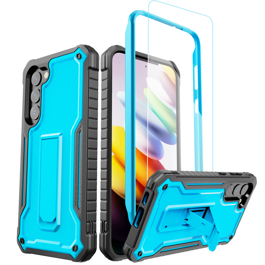 ExoGuard for Samsung Galaxy S23 Series Case, Rubber Shockproof Heavy Duty Case with Screen Protector Built-in Kickstand for Samsung S23 / Samsung S23 Plus / Samsung S23 Ultra（S23 Ultra Does not come with a screen protector）