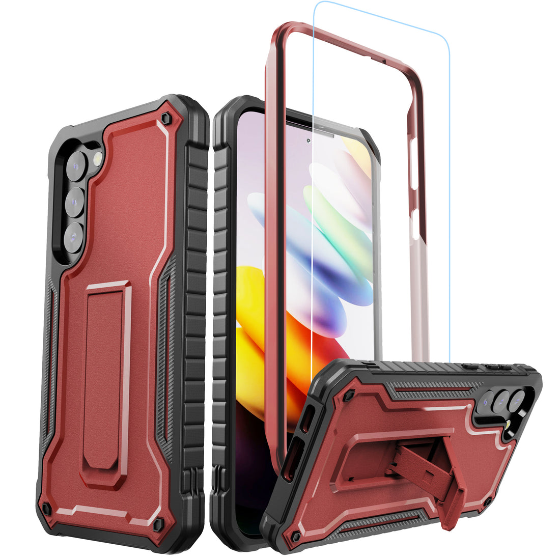 ExoGuard for Samsung Galaxy S23 Series Case, Rubber Shockproof Heavy Duty Case with Screen Protector Built-in Kickstand for Samsung S23 / Samsung S23 Plus / Samsung S23 Ultra（S23 Ultra Does not come with a screen protector）