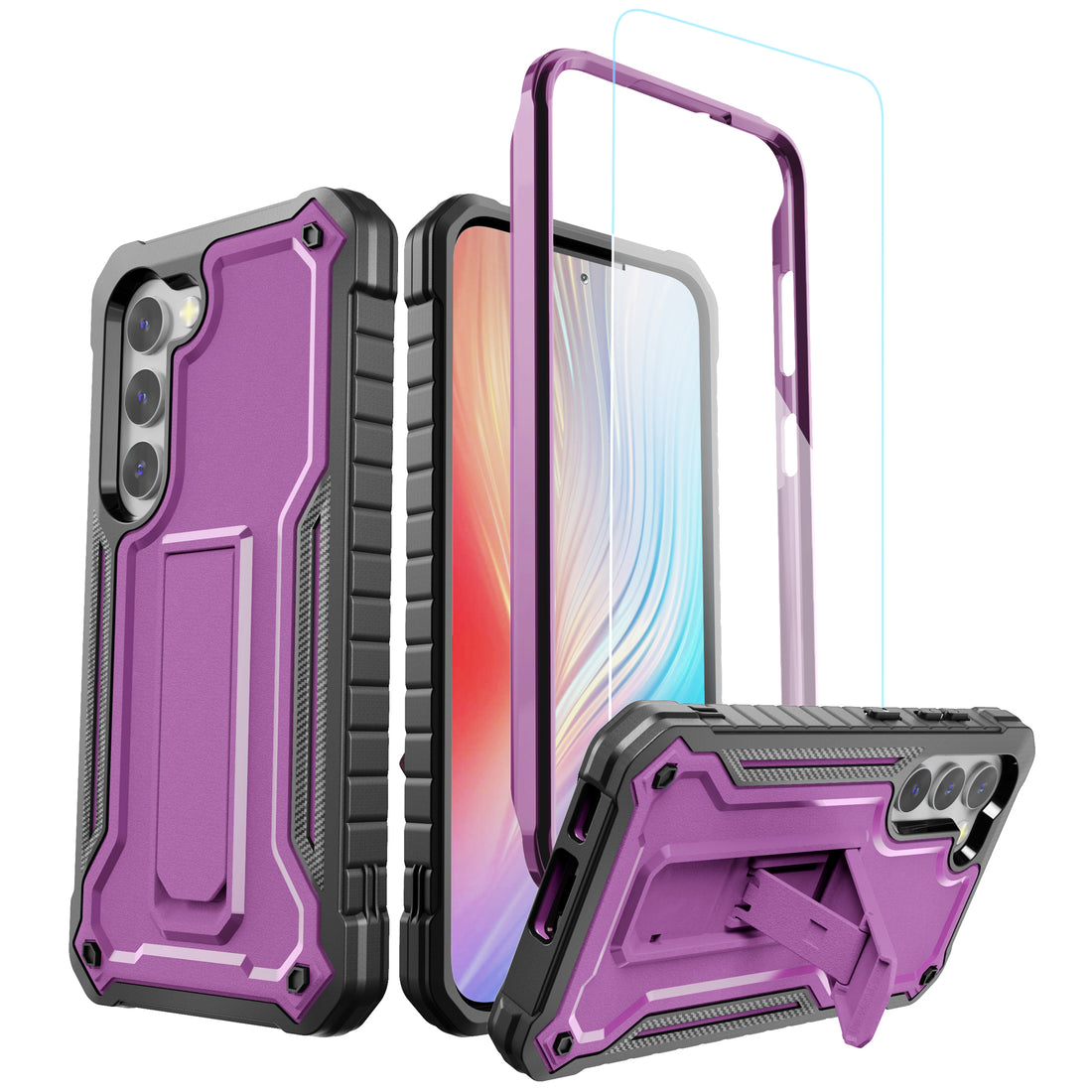 ExoGuard for Samsung Galaxy S23 Series Case, Rubber Shockproof Heavy Duty Case with Screen Protector Built-in Kickstand for Samsung S23 / Samsung S23 Plus / Samsung S23 Ultra（S23 Ultra Does not come with a screen protector）