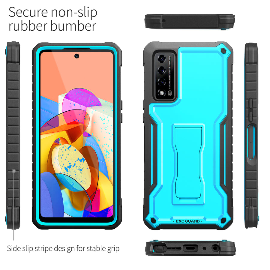 ExoGuard for TCL Stylus 5G Case, Rubber Shockproof Full-Body Cover Case Come with a Tempered Glass Screen Protector and Kickstand Compatible with TCL Stylus 5G Phone