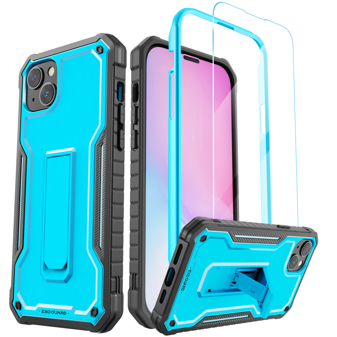 ExoGuard for iPhone 14 Series Case, Rubber Shockproof Full-Body Cover Case Come with a Tempered Glass Screen Protector and Kickstand for iPhone 14/iPhone 14 Plus/iPhone 14 Pro/iPhone 14 Pro Max