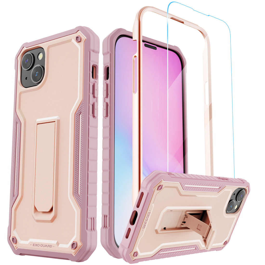 ExoGuard for iPhone 14 Series Case, Rubber Shockproof Full-Body Cover Case Come with a Tempered Glass Screen Protector and Kickstand for iPhone 14/iPhone 14 Plus/iPhone 14 Pro/iPhone 14 Pro Max