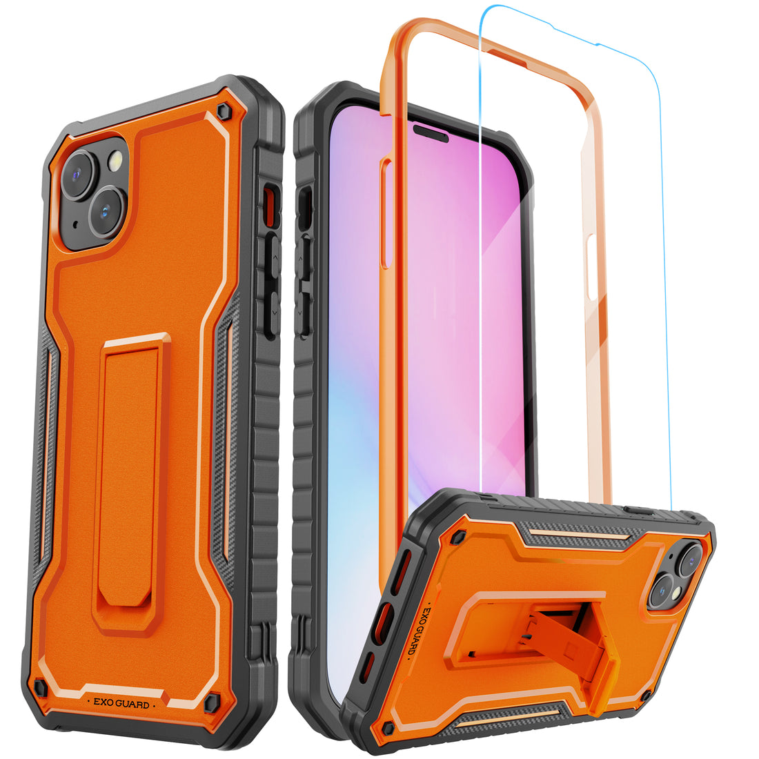 ExoGuard for iPhone 14 Series Case, Rubber Shockproof Full-Body Cover Case Come with a Tempered Glass Screen Protector and Kickstand for iPhone 14/iPhone 14 Plus/iPhone 14 Pro/iPhone 14 Pro Max