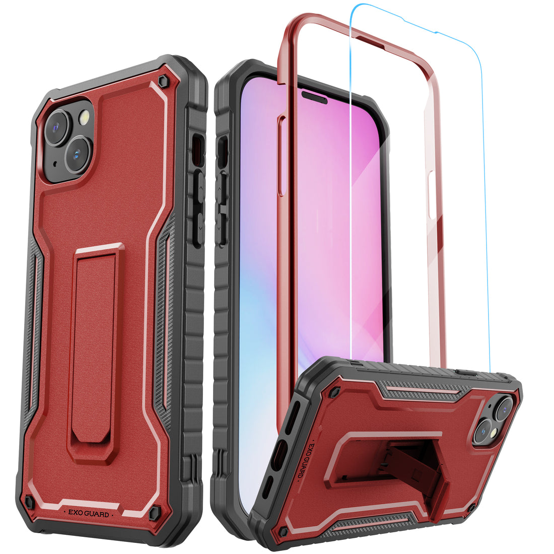 ExoGuard for iPhone 14 Series Case, Rubber Shockproof Full-Body Cover Case Come with a Tempered Glass Screen Protector and Kickstand for iPhone 14/iPhone 14 Plus/iPhone 14 Pro/iPhone 14 Pro Max