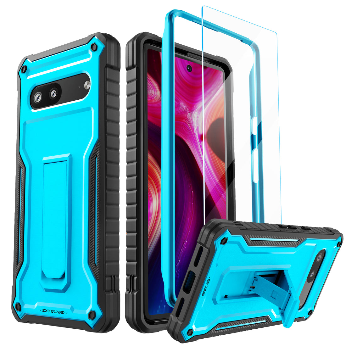 ExoGuard for Google Pixel 7 Series Case, Built-in Kickstand Rubber Shockproof Full Body Cover Case for Google Pixel 7/Google Pixel 7A/ Google Pixel 7 Pro