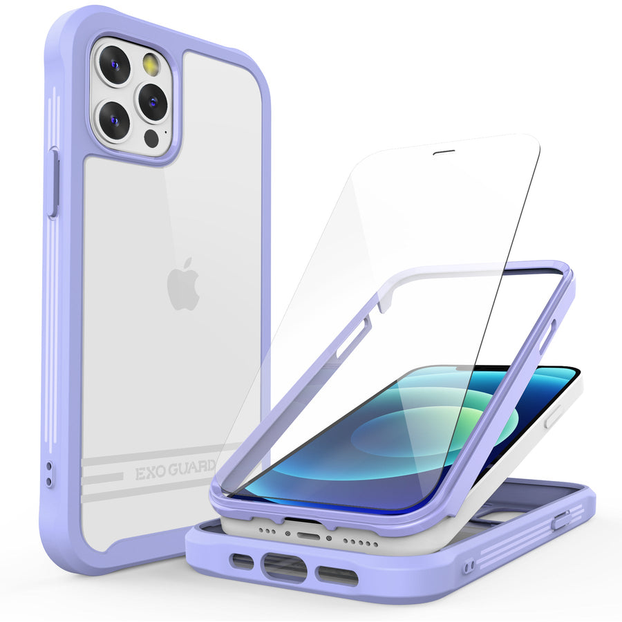 ExoGuard iPhone 12 Series Case with Screen Protector, Dual Layer Full Body Protection Cover Clear Back Phone Case for iPhone Series