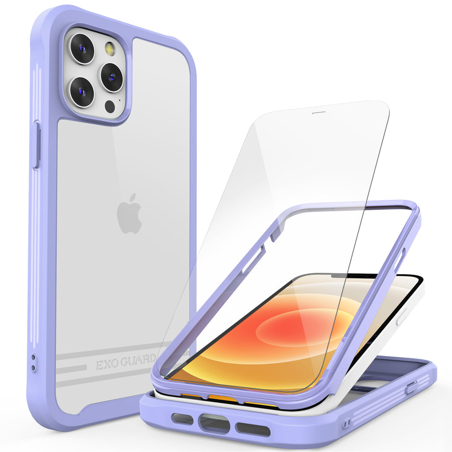 ExoGuard iPhone 12 Series Case with Screen Protector, Dual Layer Full Body Protection Cover Clear Back Phone Case for iPhone Series