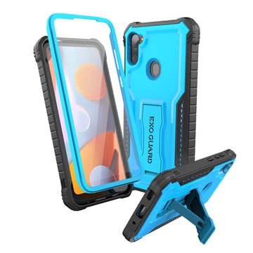 ExoGuard for Samsung Galaxy A11 Case, Rubber Shockproof Full-Body Cover Case Built-in Screen Protector and Kickstand Compatible with Samsung A11 Phone