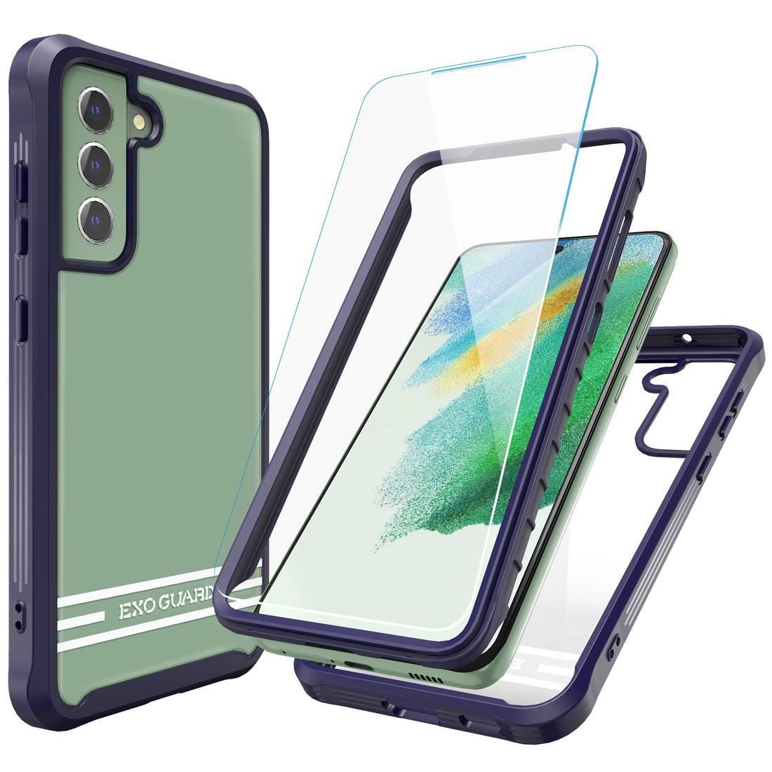 ExoGuard Samsung Galaxy S21 Series Case with Screen Protector, Dual Layer Full Body Protection Cover Clear Back （S21 Ultra Does not come with a screen protector）