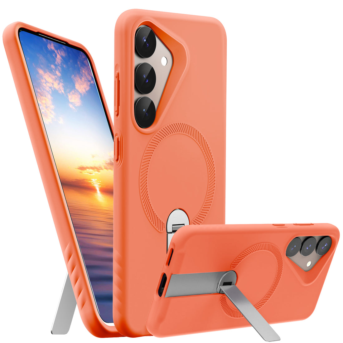 ExoGuard for Samsung Galaxy S25 Series Case, Adjustable Metal Kickstand, Soft Skin-Friendly Silicone Cover, Anti-Scratch Microfiber Lining for Samsung S25 / Samsung S25 Plus / Samsung S25 Ultra