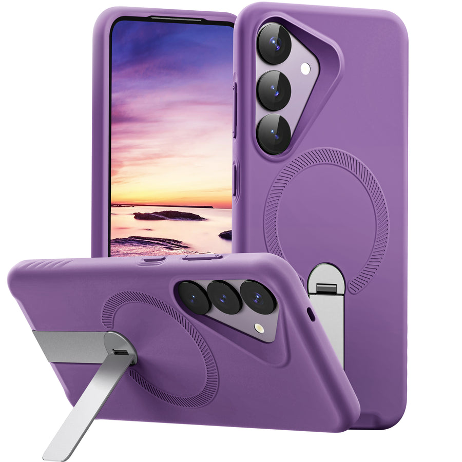 ExoGuard for Samsung Galaxy S25 Series Case, Adjustable Metal Kickstand, Soft Skin-Friendly Silicone Cover, Anti-Scratch Microfiber Lining for Samsung S25 / Samsung S25 Plus / Samsung S25 Ultra