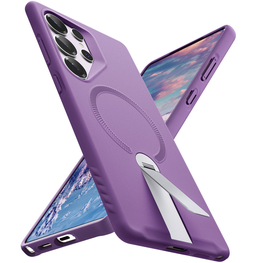 ExoGuard for Samsung Galaxy S25 Series Case, Adjustable Metal Kickstand, Soft Skin-Friendly Silicone Cover, Anti-Scratch Microfiber Lining for Samsung S25 / Samsung S25 Plus / Samsung S25 Ultra