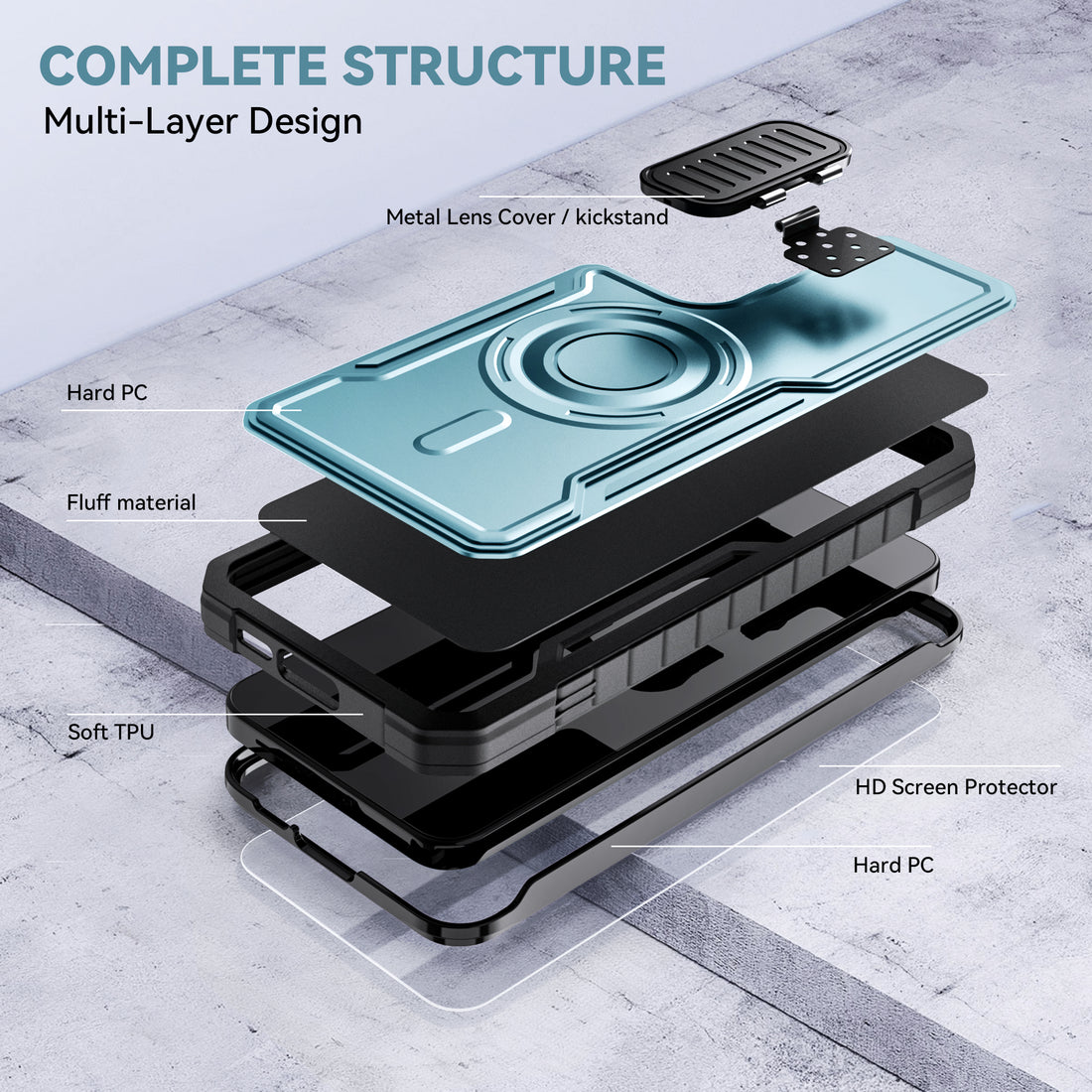 ExoGuard for Samsung Galaxy S24 FE Case with Screen Protector,Rubber Full-Body Cover Protective Case with Camera Cover and Kickstand Function