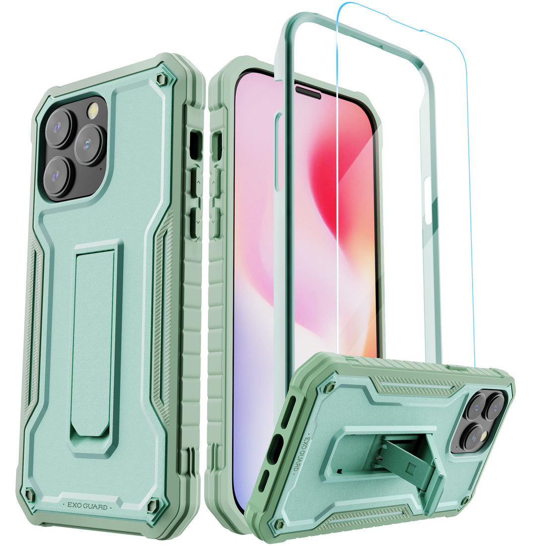 ExoGuard for iPhone 14 Series Case, Rubber Shockproof Full-Body Cover Case Come with a Tempered Glass Screen Protector and Kickstand for iPhone 14/iPhone 14 Plus/iPhone 14 Pro/iPhone 14 Pro Max