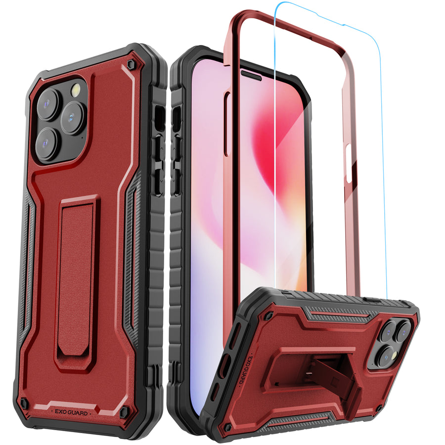 ExoGuard for iPhone 14 Series Case, Rubber Shockproof Full-Body Cover Case Come with a Tempered Glass Screen Protector and Kickstand for iPhone 14/iPhone 14 Plus/iPhone 14 Pro/iPhone 14 Pro Max