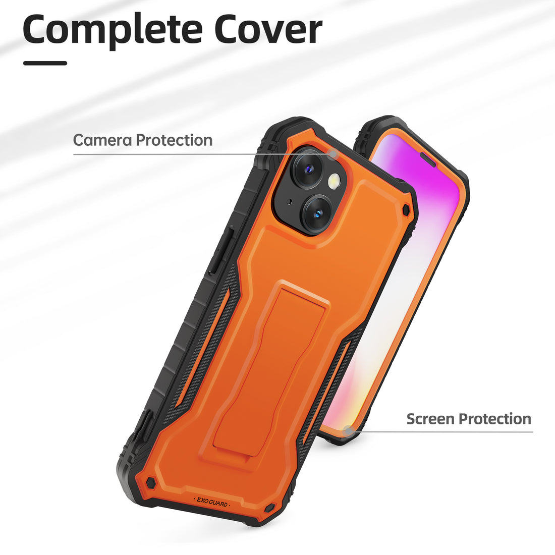 ExoGuard for iPhone 14 Series Case, Rubber Shockproof Full-Body Cover Case Come with a Tempered Glass Screen Protector and Kickstand for iPhone 14/iPhone 14 Plus/iPhone 14 Pro/iPhone 14 Pro Max