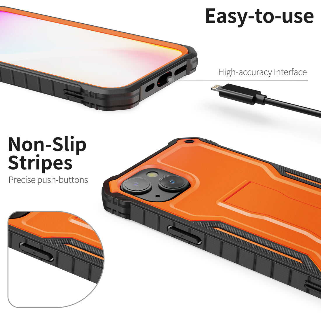 ExoGuard for iPhone 14 Series Case, Rubber Shockproof Full-Body Cover Case Come with a Tempered Glass Screen Protector and Kickstand for iPhone 14/iPhone 14 Plus/iPhone 14 Pro/iPhone 14 Pro Max