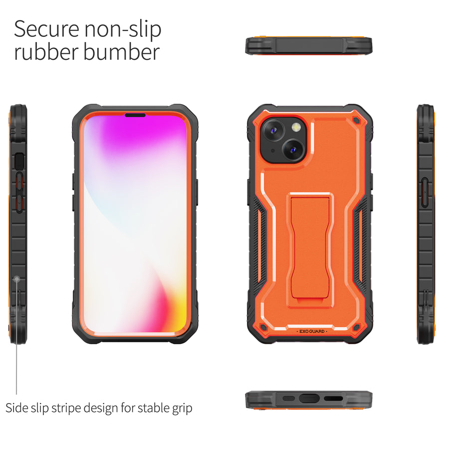 ExoGuard for iPhone 14 Series Case, Rubber Shockproof Full-Body Cover Case Come with a Tempered Glass Screen Protector and Kickstand for iPhone 14/iPhone 14 Plus/iPhone 14 Pro/iPhone 14 Pro Max