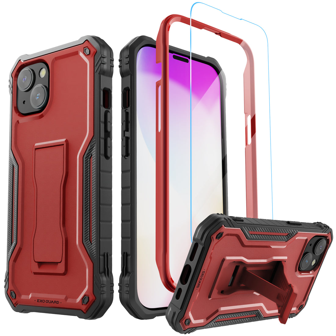 ExoGuard for iPhone 14 Series Case, Rubber Shockproof Full-Body Cover Case Come with a Tempered Glass Screen Protector and Kickstand for iPhone 14/iPhone 14 Plus/iPhone 14 Pro/iPhone 14 Pro Max