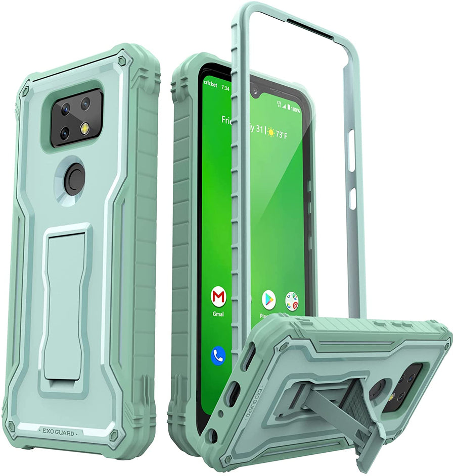 ExoGuard for Cricket Ovation 2 Case, Rubber Shockproof Full-Body Cover Case Built-in Screen Protector and Kickstand Compatible with Cricket Ovation 2 Phone